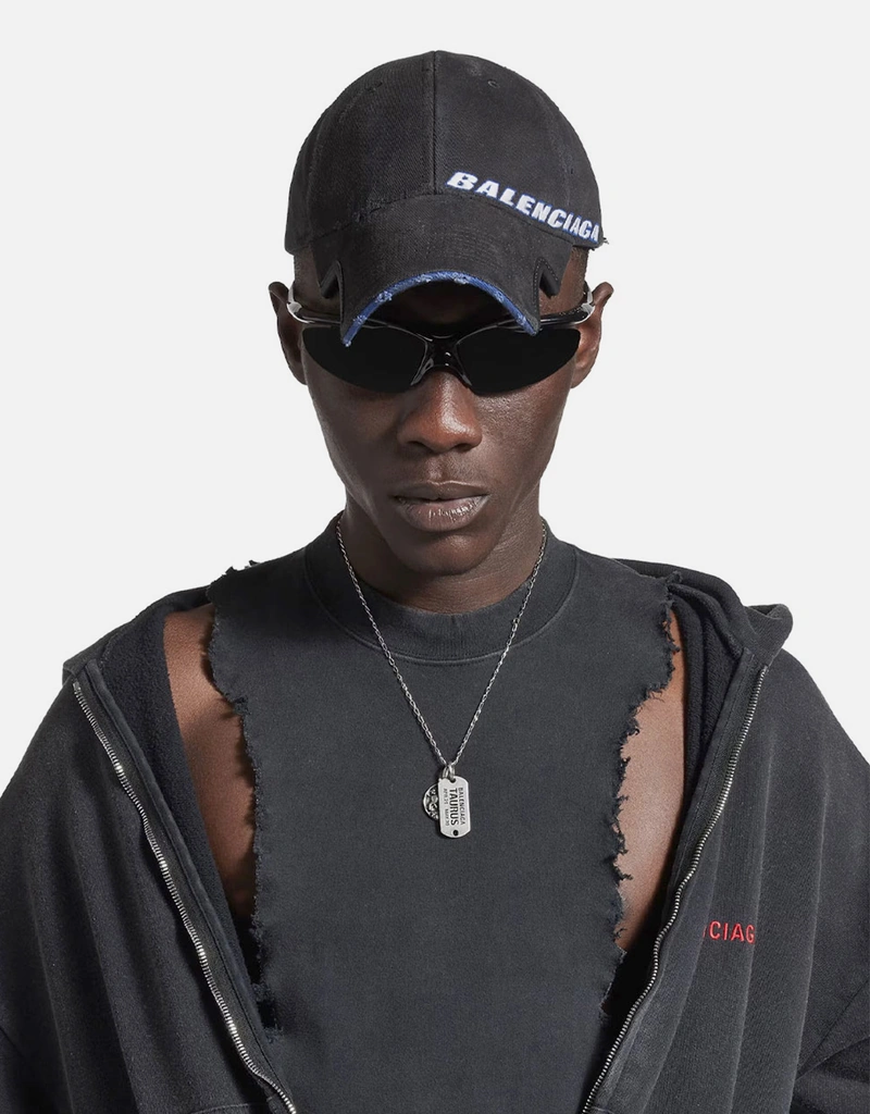 Balenciaga Men's Tilted Typo Cotton Drill Cap (Accessories,Hats