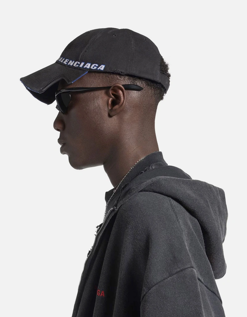 Balenciaga Men's Tilted Typo Cotton Drill Cap (Accessories,Hats