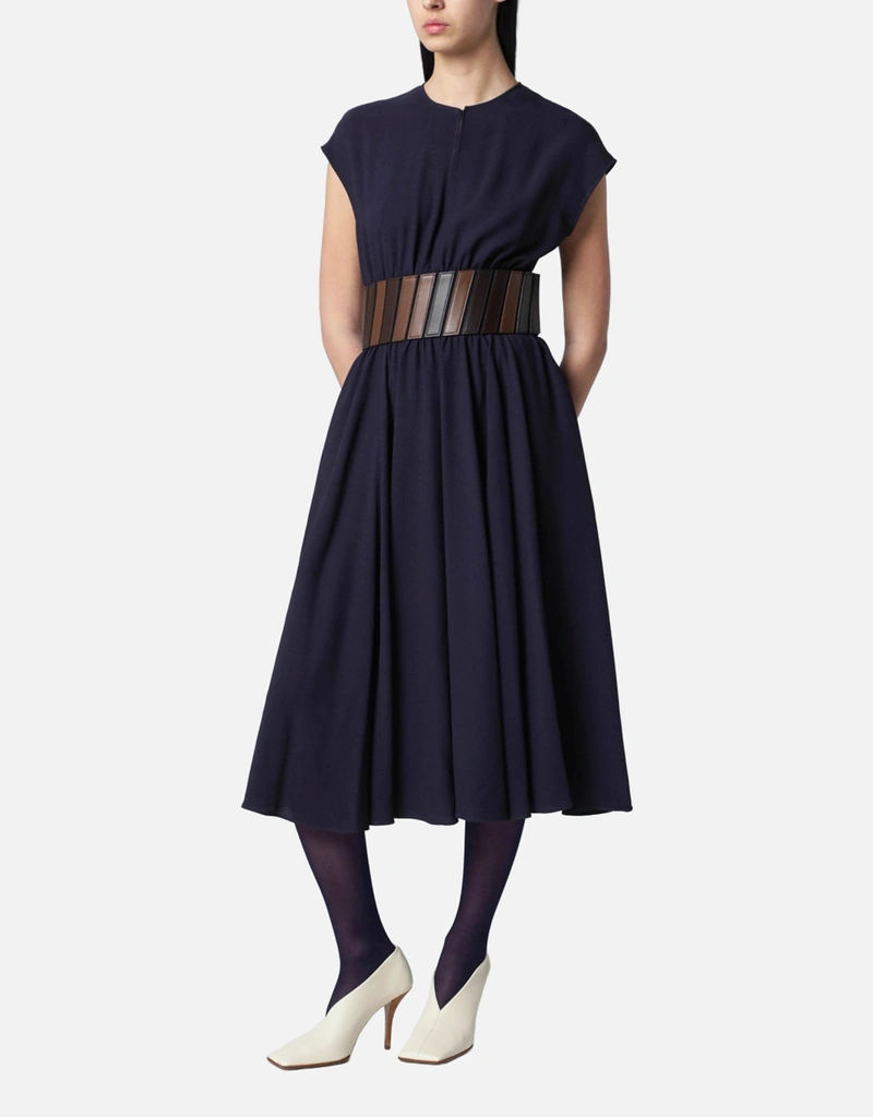 ALAA Purple Wool Midi Dress With Belt (Dresses) IFCHIC.COM