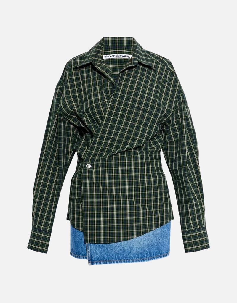 Alexander Wang Pre Styled Mini Wrap Dress - Green/navy Alexander Wang Pre Styled Mini Wrap Dress - Green/navy
