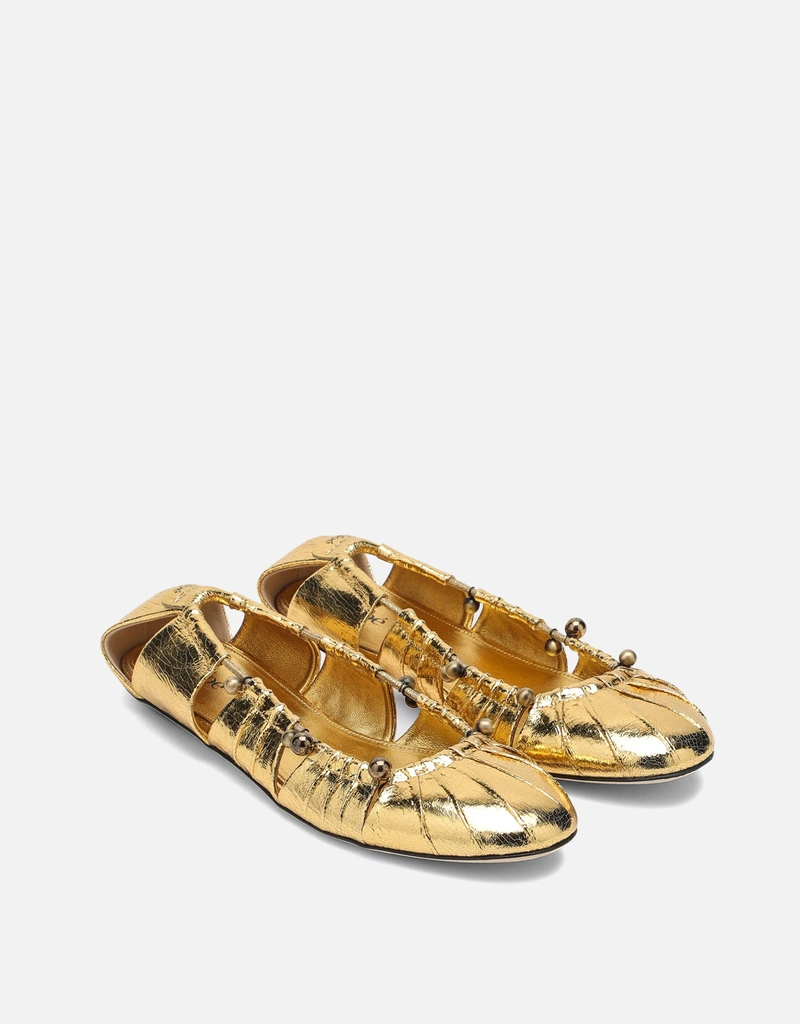 Chloé メタリックゴールドレザーバレリーナフラット (すべての新品