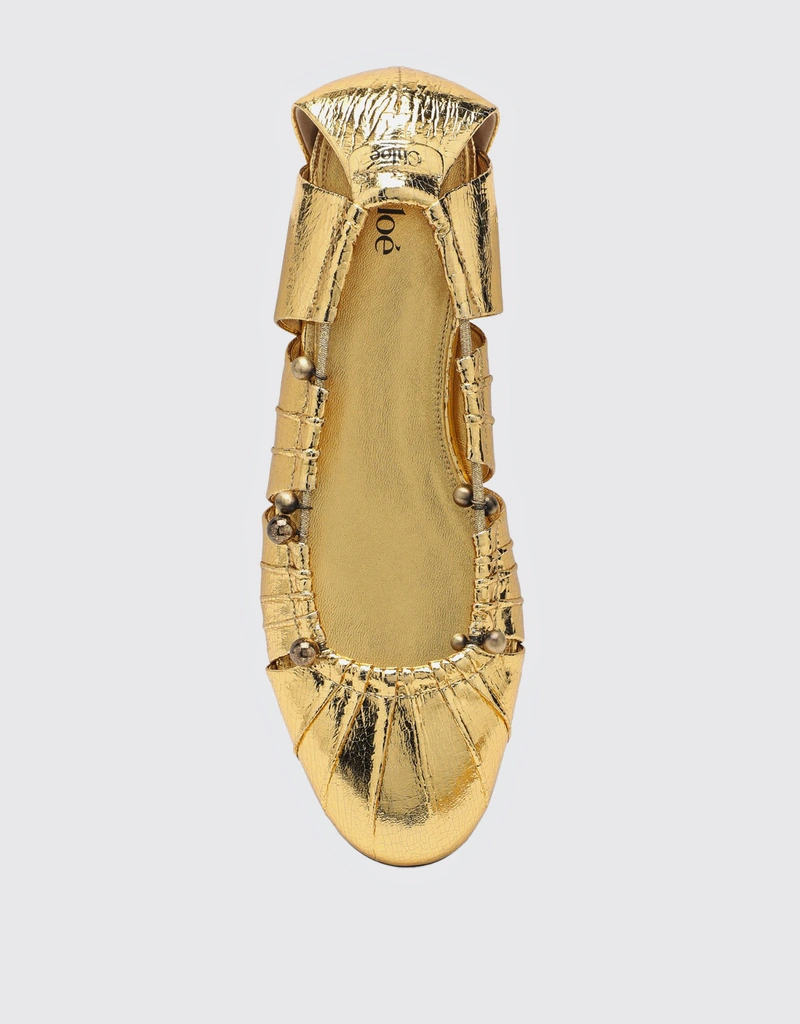 Chloé メタリックゴールドレザーバレリーナフラット (すべての新品
