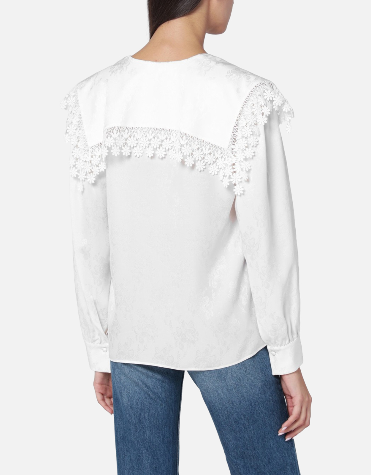 Chloé シルク絎縫ジャカード＆レースのマキシカラー ブラウス