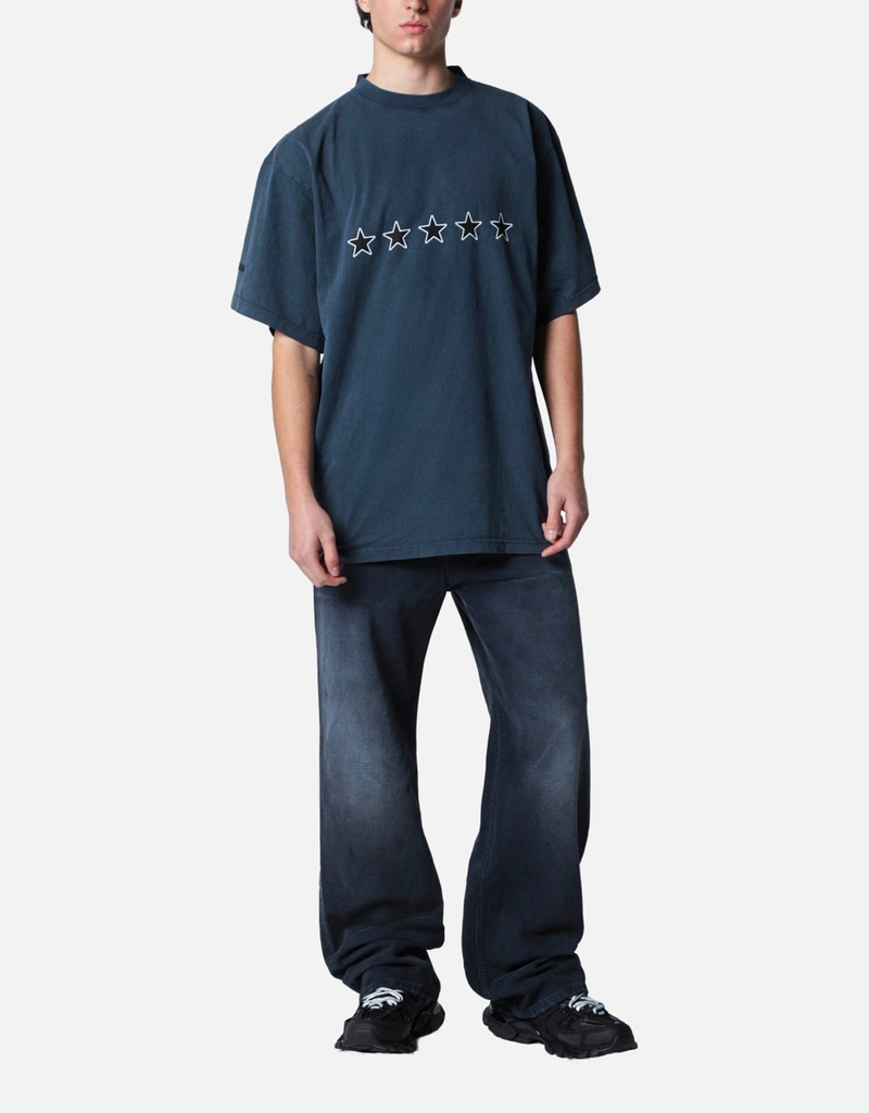 Balenciaga メンズコットンウォッシュドネイビーブルーオーバーサイズT