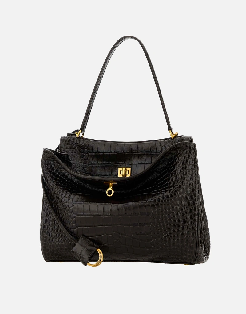 Balenciaga Rodeo Medium Crocodile Embossed Calfskin Handbag