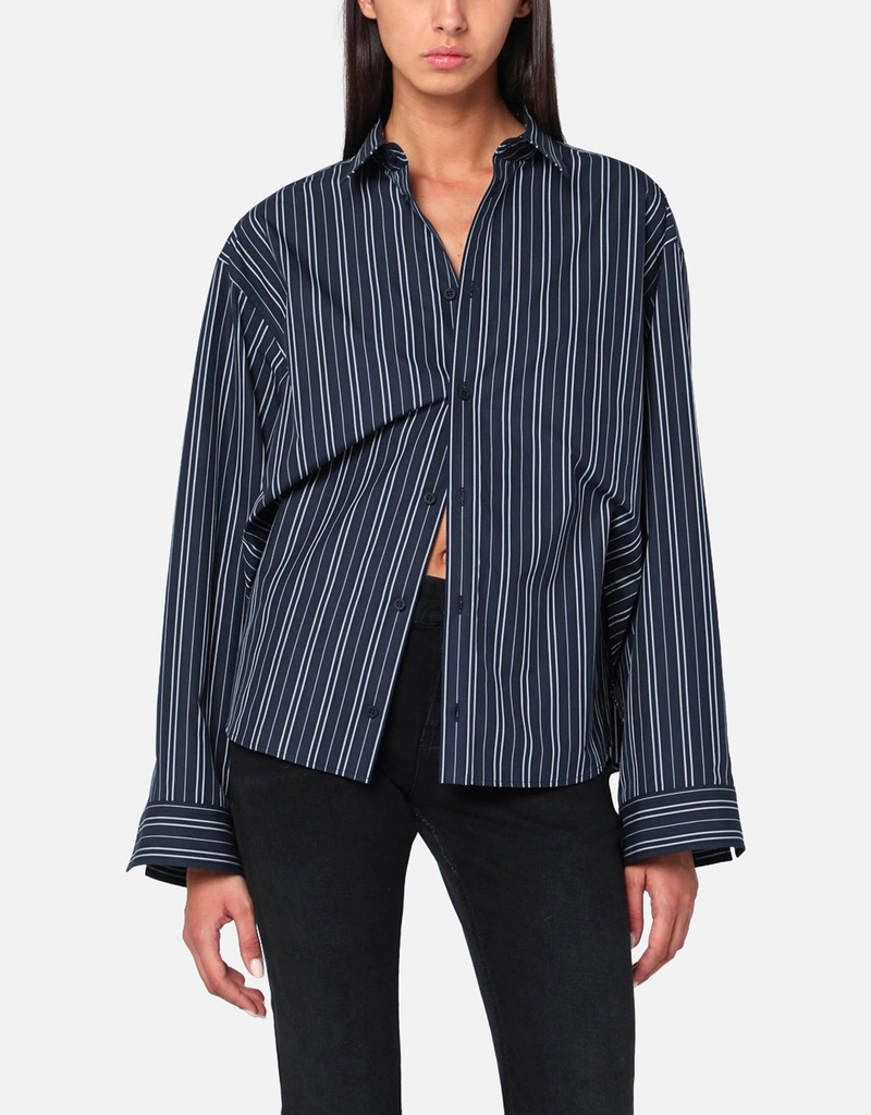 Balenciaga ネイビーブルーストライプコットンシャツ (トップス