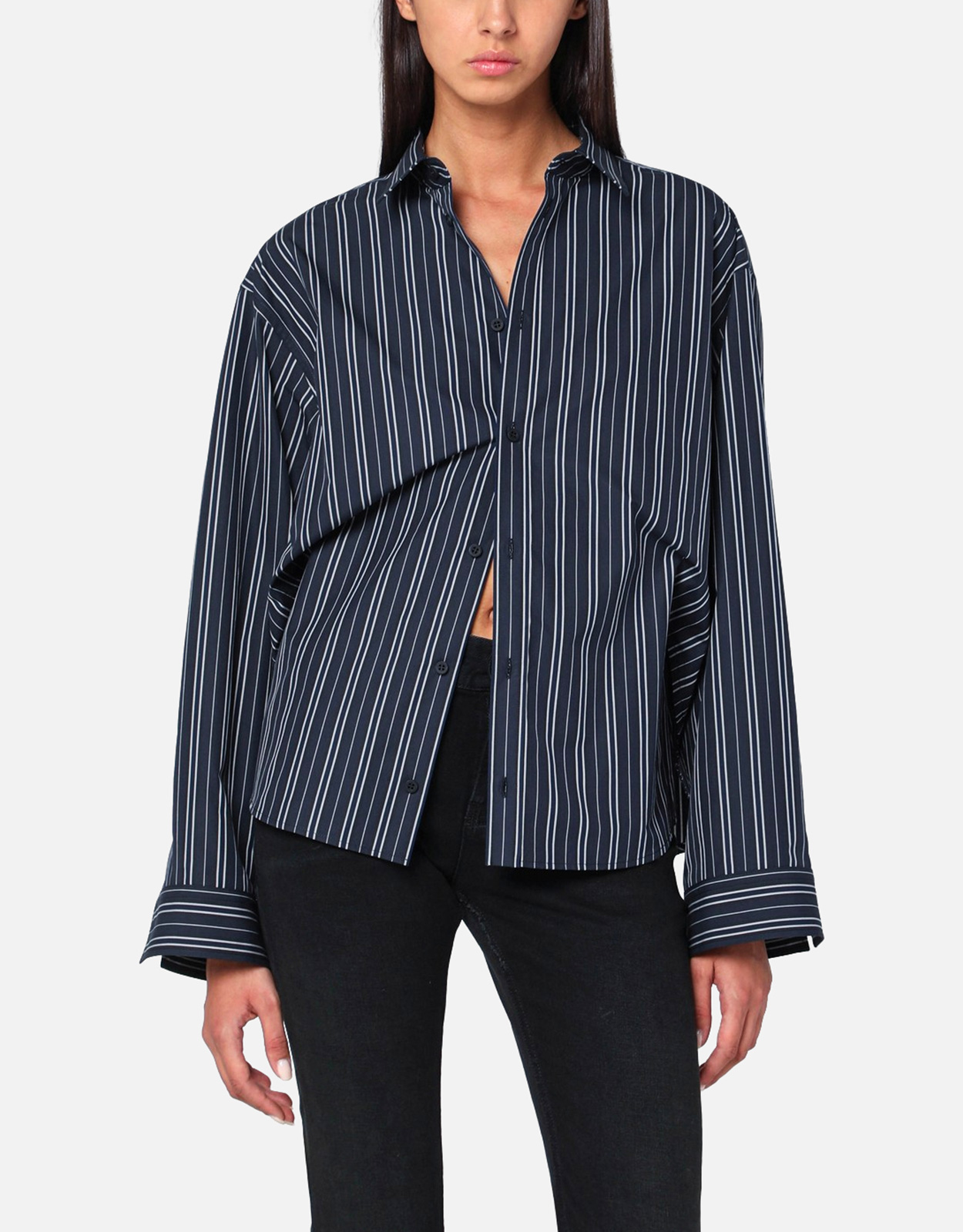 BALENCIAGA ストライプ スイムウェア Balenciaga ネイビーブルーストライプコットンシャツ (トップス