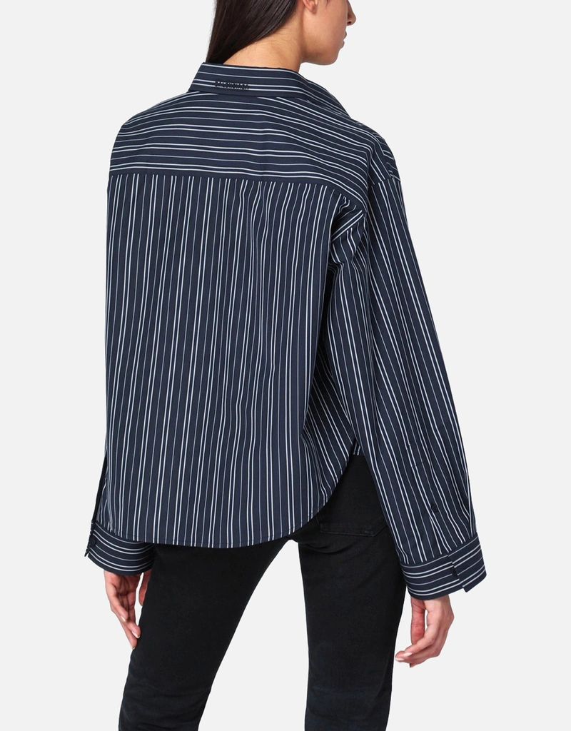 Balenciaga ネイビーブルーストライプコットンシャツ (トップス