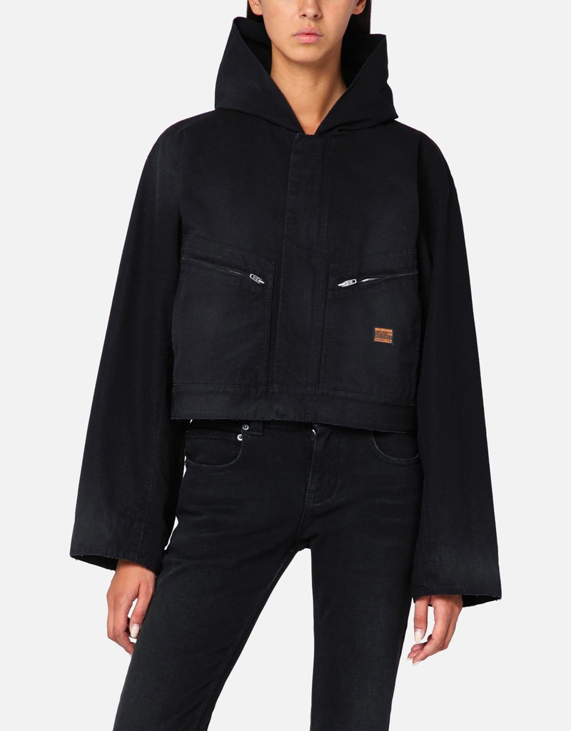 Balenciaga ブラックコットンクロップドフードジャケット (すべての