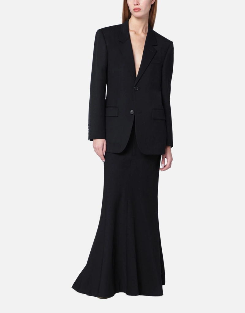 Balenciaga ブラック ロング ウールスカート (ドレス) IFCHIC.COM