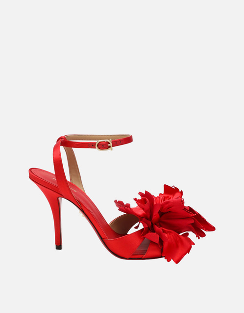 靴 Satin&Leather Sandal Salvatore Ferragamo Salvatore Ferragamo Red Satin Sandals With Flower (All New In