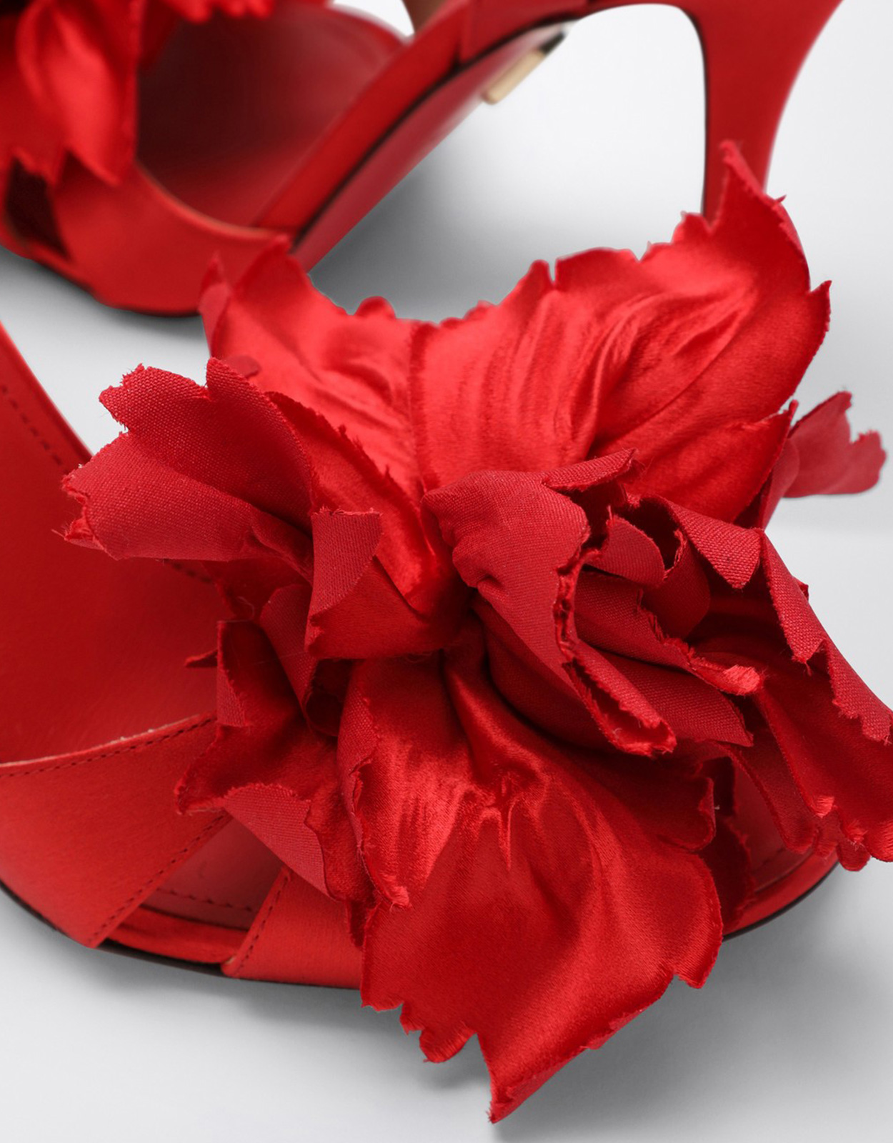 Salvatore Ferragamo Red Satin Sandals With Flower (All New In