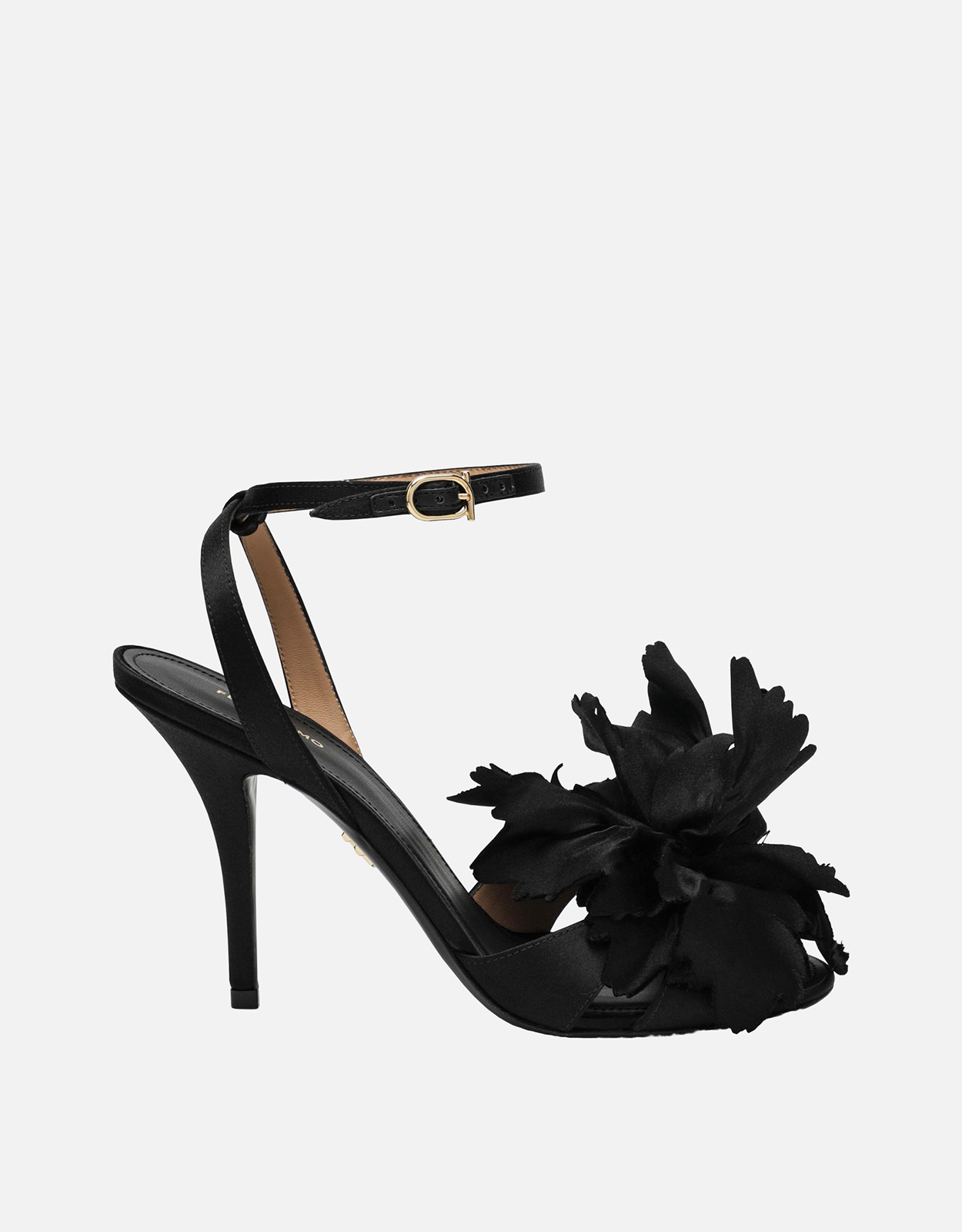 Salvatore Ferragamo ブラックサテンフラワーサンダル (すべての新品