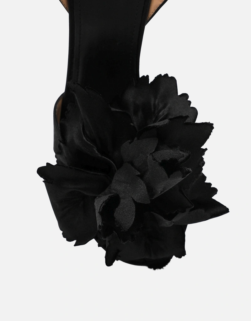 Salvatore Ferragamo Black Satin Flower Sandals (All New In) IFCHIC.COM
