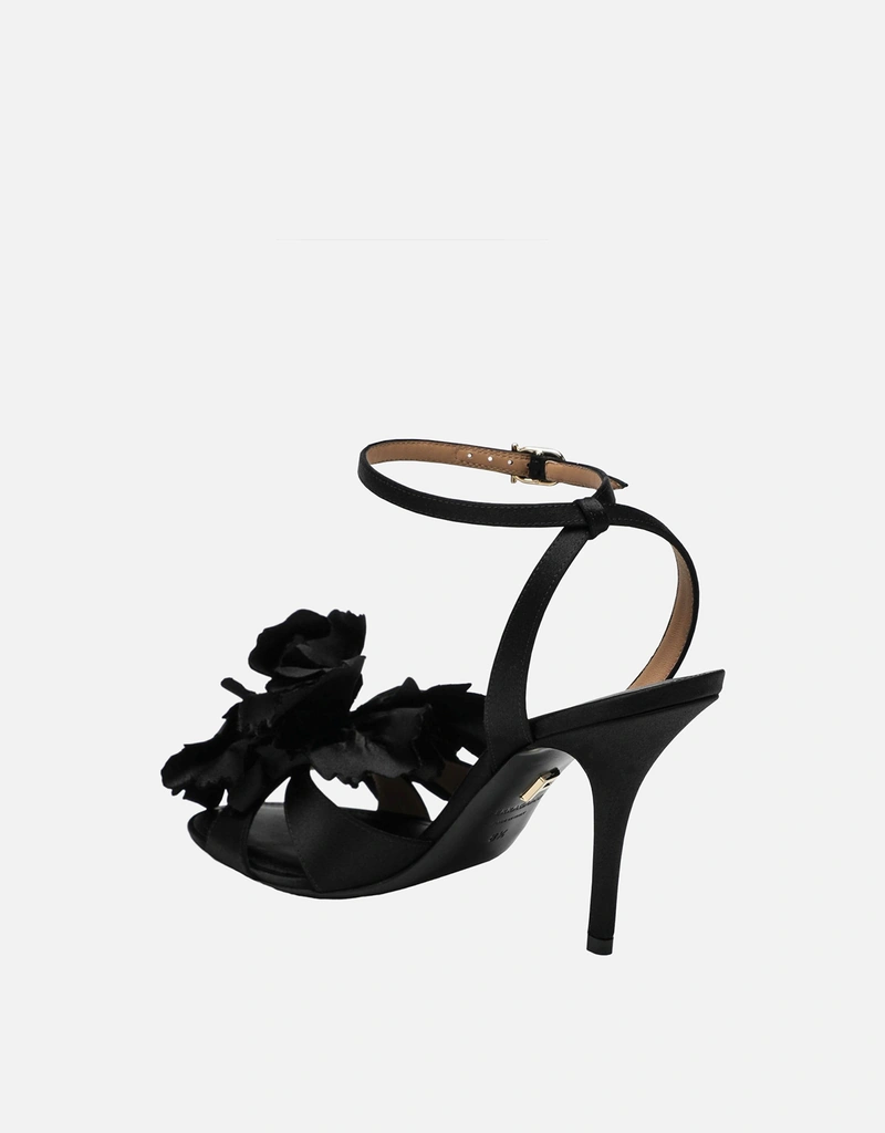 Salvatore Ferragamo ブラックサテンフラワーサンダル (すべての新品