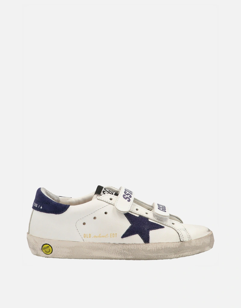 Golden Goose Kids ブルースエードの星とヒールタブ付きホワイトレザー