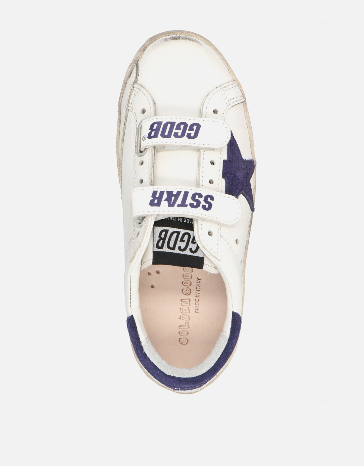 Golden Goose Kids ブルースエードの星とヒールタブ付きホワイトレザー