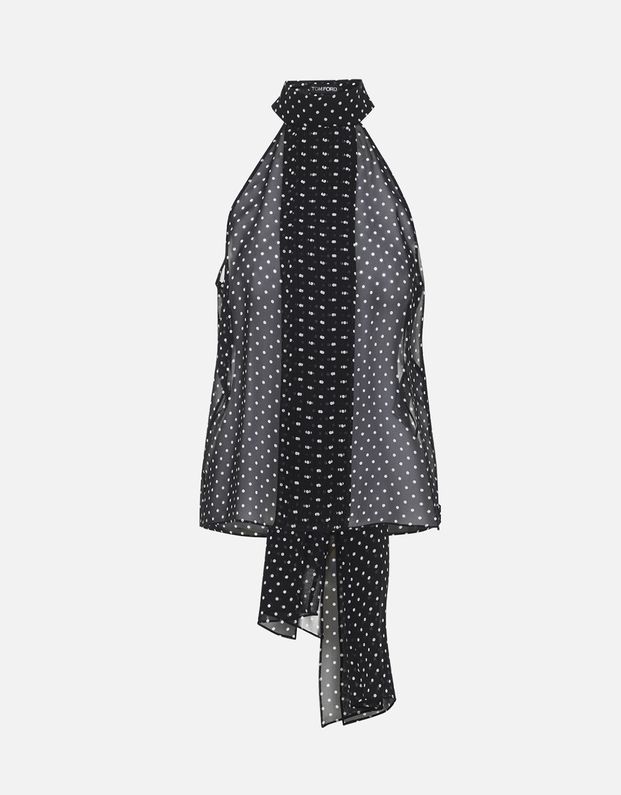 Tom Ford Polka Dot Silk Georgette Halterneck Lavalliere Top With Plisse Detail - IT 40