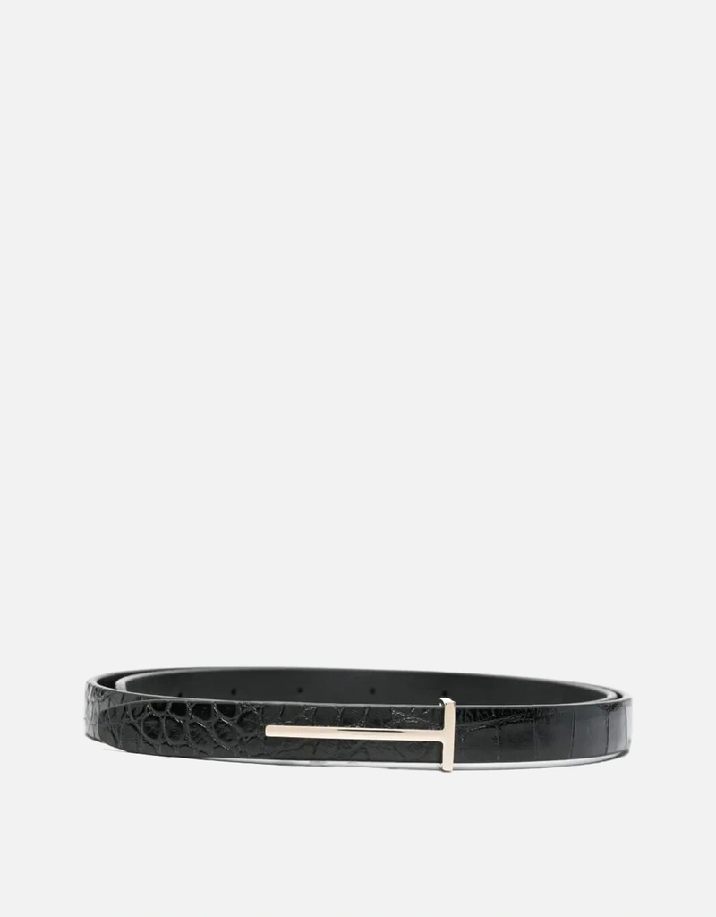Tom Ford 光沢型押しクロコダイルカーフスキンスリムTベルト (すべての