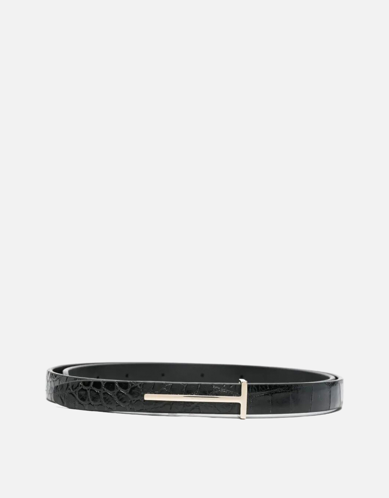 TOM FORD Tom Ford Shiny Stamped Crocodile Calfskin Leather Slim T Belt - Size (CM) 75　トム フォード シャイニー スタンプ クロコダイル カーフスキン レザー スリム T 