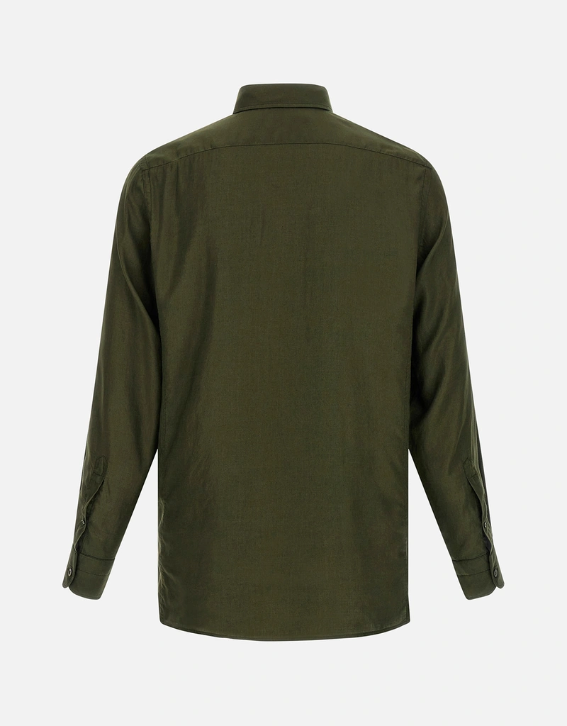 Tom Fordグリーン長袖シャツ Tom Ford Men's Fluid Gabardine Slim Fit Shirt (All New In) IFCHIC.COM