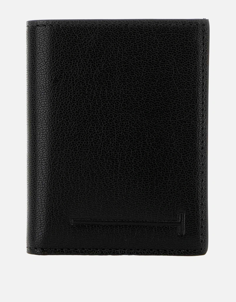 Tom Ford メンズソフトグレインレザー縦長Tライン折りたたみカード
