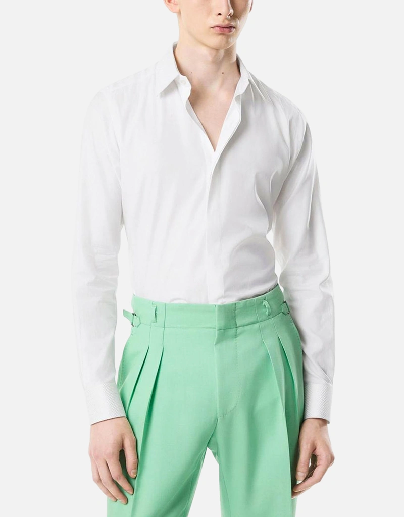 Tom Ford メンズコットンシルククラシックフィットシャツ (すべての