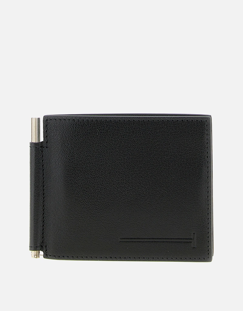 Tom Ford メンズ ソフトグレインレザー 細長いTライン マネークリップ