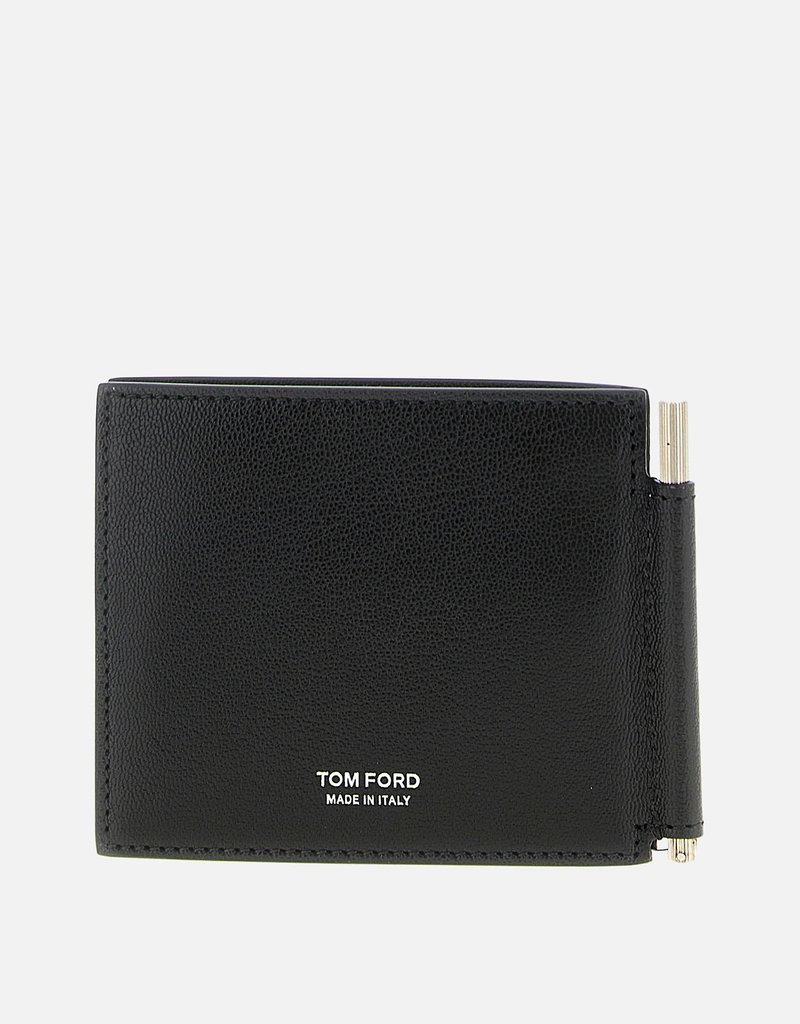 Tom Ford メンズ ソフトグレインレザー 細長いTライン マネークリップ