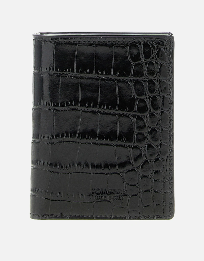 Tom Ford メンズクロコダイルプリントカーフレザーカードホルダー