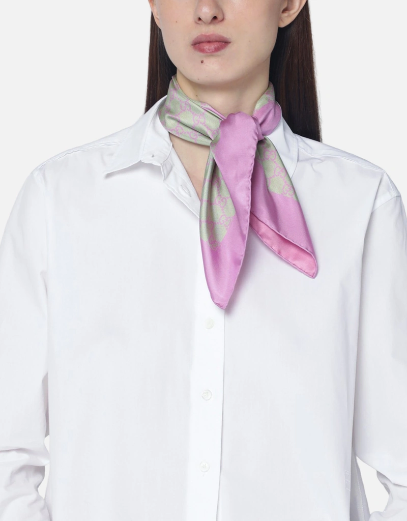 Gucci Aqua Green And Pink Silk Twill Scarf (Scarves) IFCHIC.COM