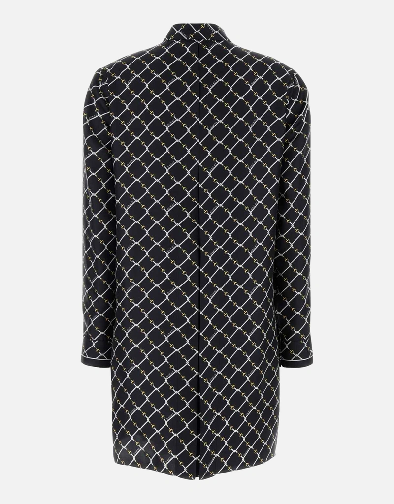 GUCCI Printed Silk Twill Dress, Size 40 IT, Black