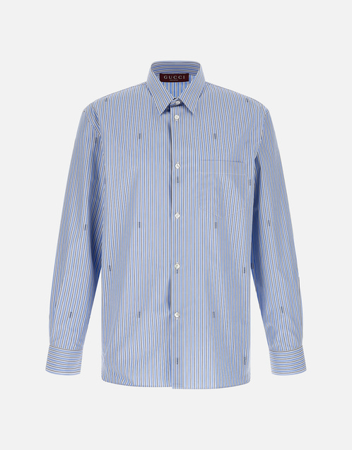 Gucci メンズ フィルクープ コットンストライプ シャツ (すべての新品