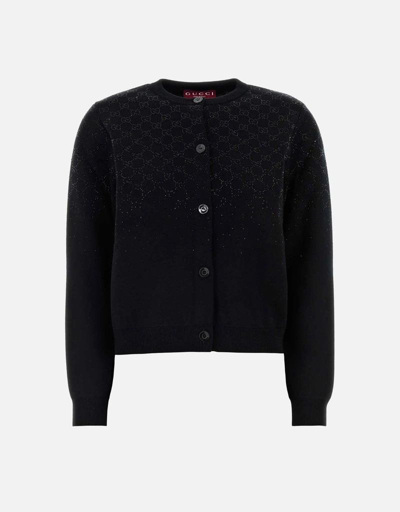 Gucci ファインウールグラデーションGGクリスタル長袖カーディガン