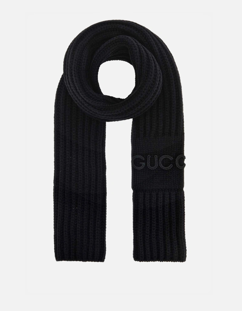 Gucci ウールカシミヤ刺繍ロゴスカーフ () IFCHIC.COM