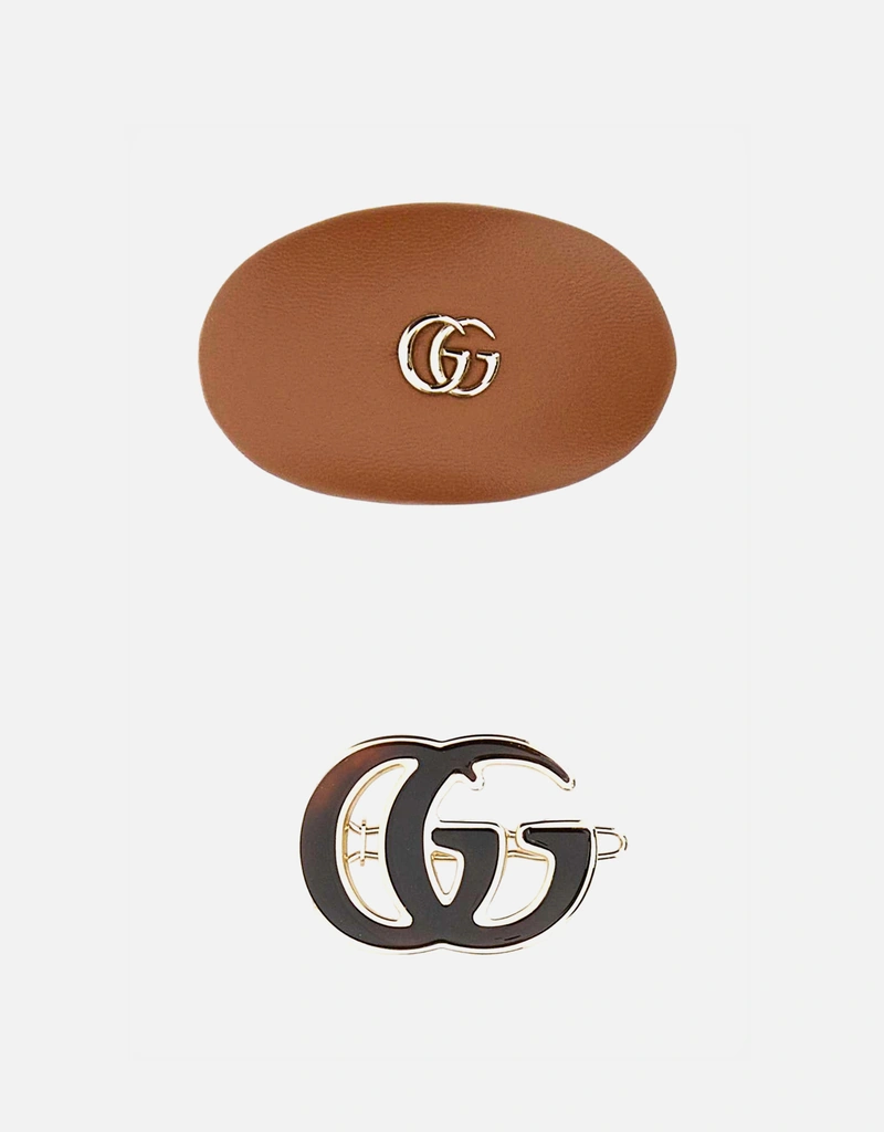 Guccio Gucci 金属クリップ フィレンツェ製 Gucci マルチカラーレザーとメタルヘアクリップセット () IFCHIC.COM