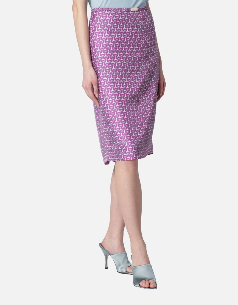 Gucci ピンクホースビットプリントコットンペンシルスカート (ドレス