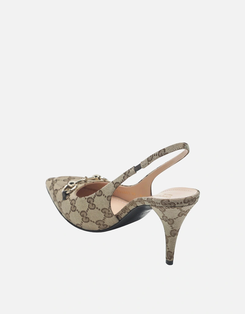 Gucci スリングバックパンプス コットン オリジナルGG ホースビット