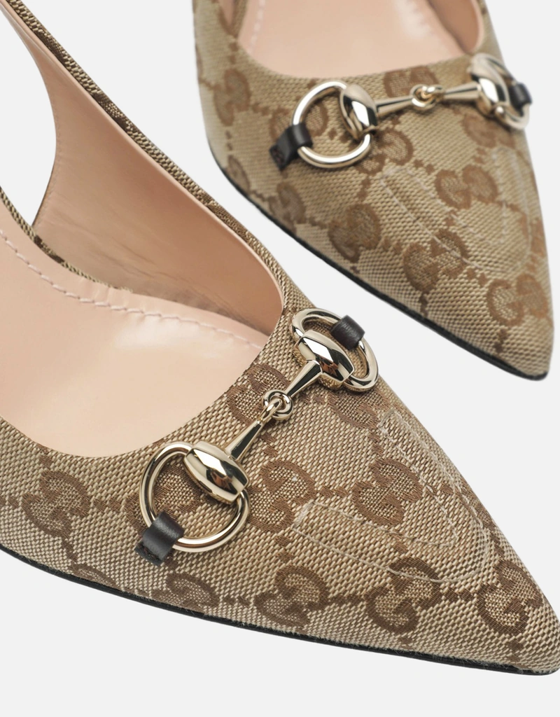 Gucci スリングバックパンプス コットン オリジナルGG ホースビット