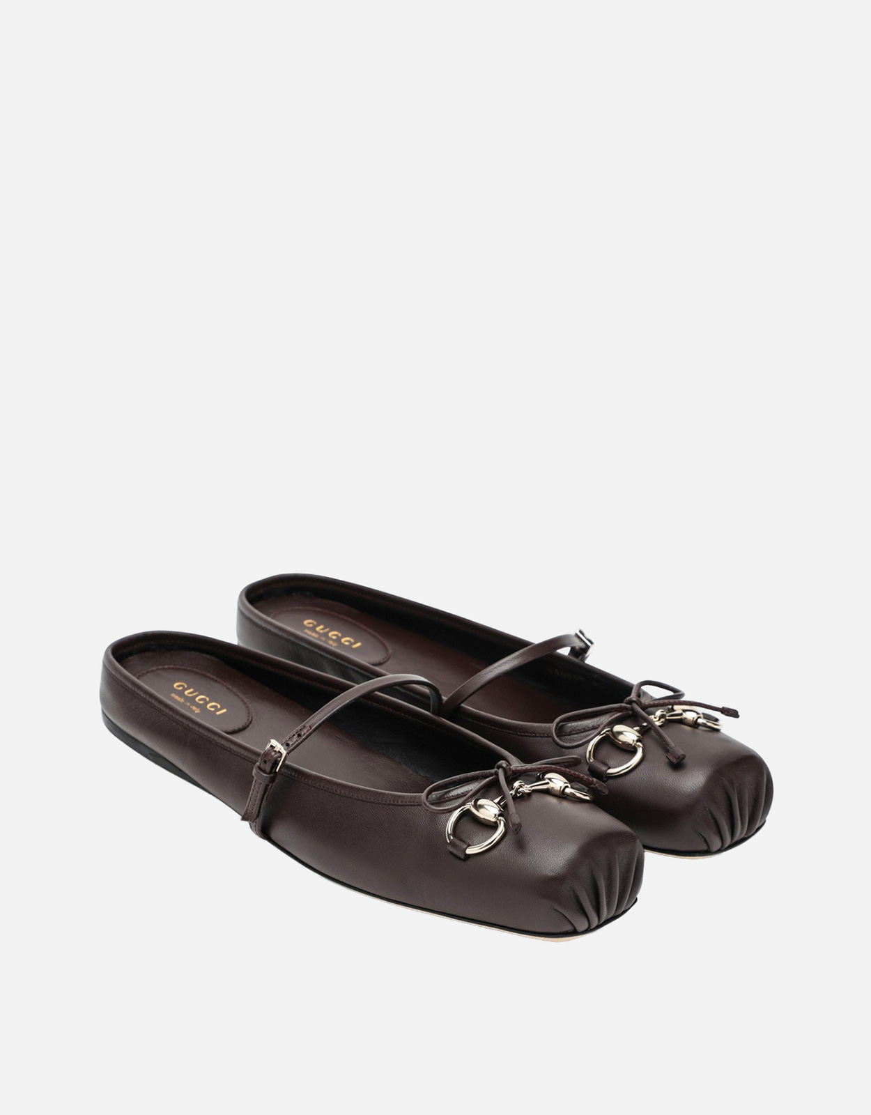 Gucci ダークブラウンレザーホースビットディテール付きミュール