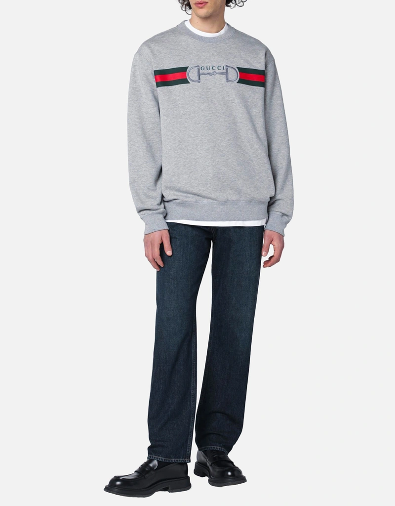 Gucci Grey cotton jersey sweatshirt with logo print (Clothing