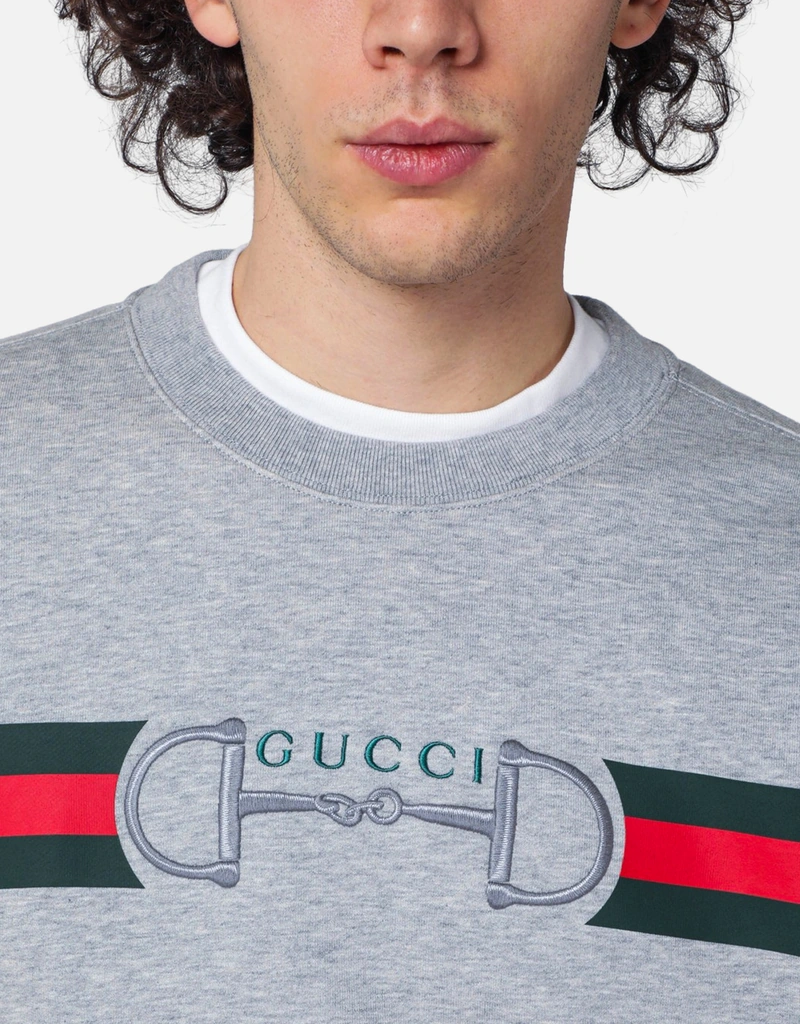 Gucci Grey cotton jersey sweatshirt with logo print (Clothing