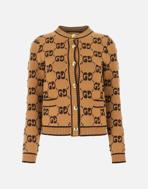Gucci ウールGGブークレジャカードリブトリム長袖カーディガン (すべて