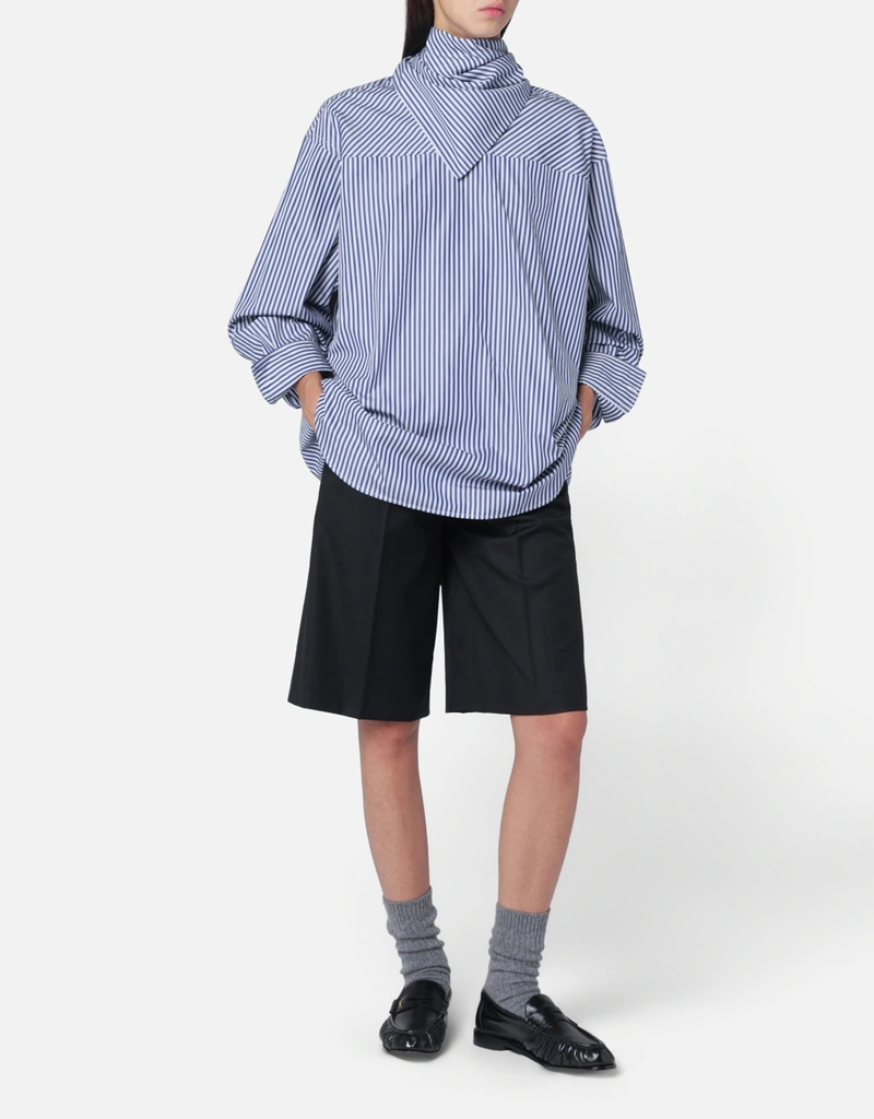 AMI Paris スカーフ付きブルーストライプコットンシャツ (トップス