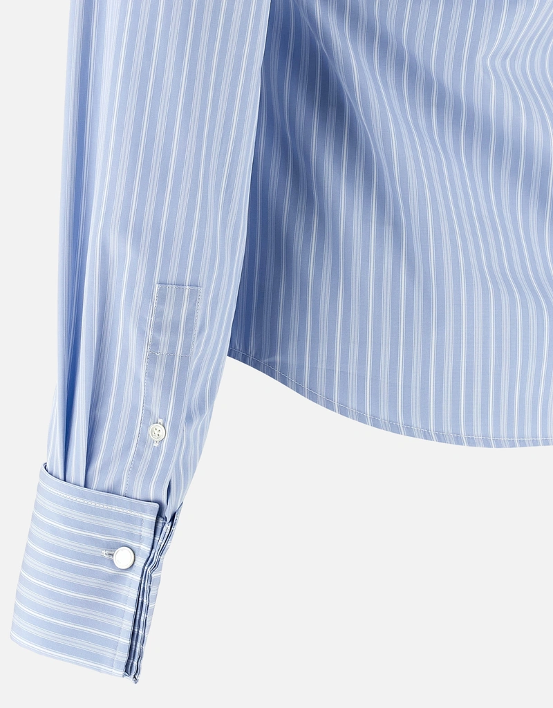 AMI Paris ブルーコットン長袖フリル調節シャツ (すべての新品) IFCHIC.COM
