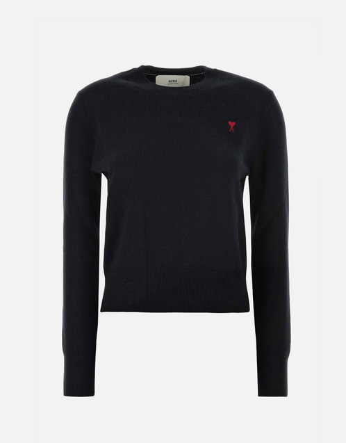 AMI Paris ブラック美麗奴ウールAmi De Coeurクルーネックセーター