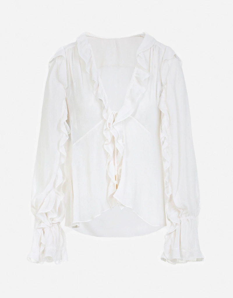 Alberta Ferretti シルククレポンラッフルブラウス (トップス) IFCHIC.COM