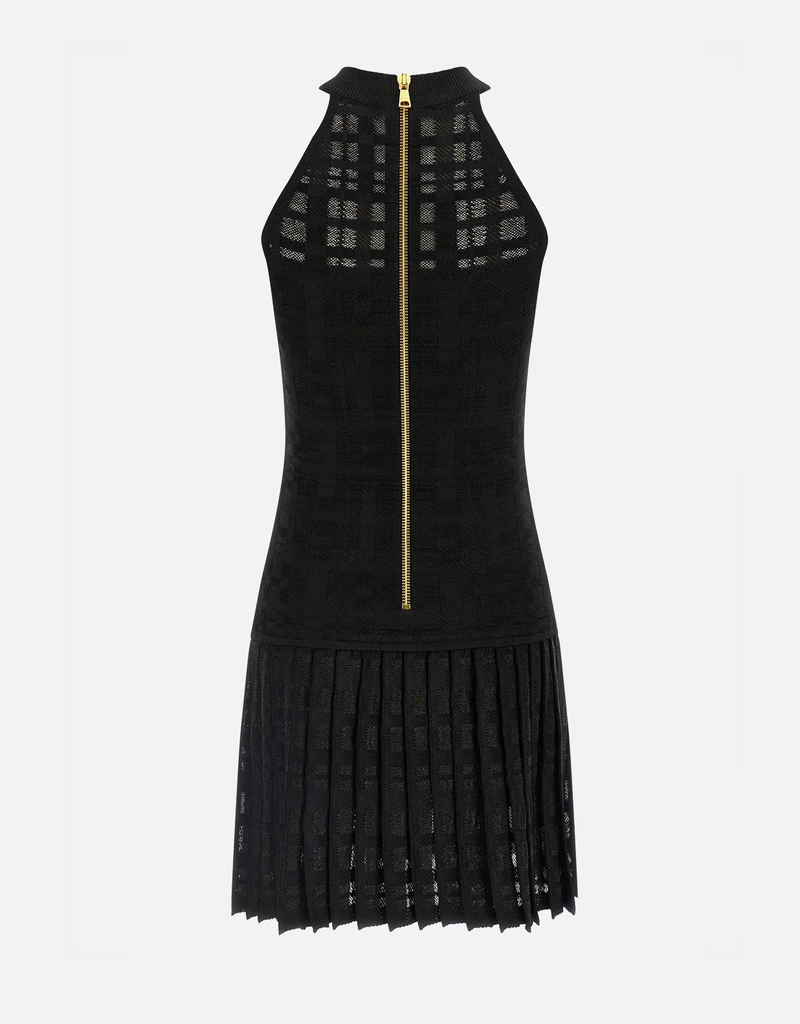 Balmain Tartan Knit Mini Dress - Black
