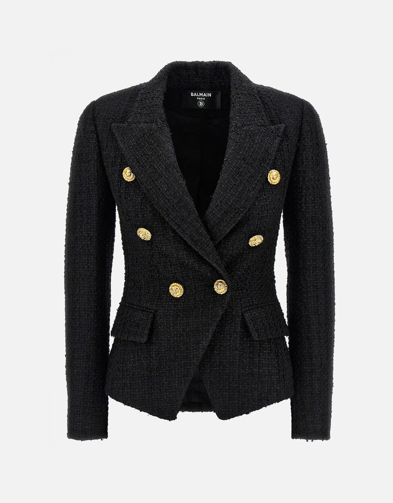 【定価60万以上✨️BALMAIN】 ツイード ジャケット千鳥 金ボタン 34 Balmain メリノウールツイードスリムフィット6ボタンジャケット