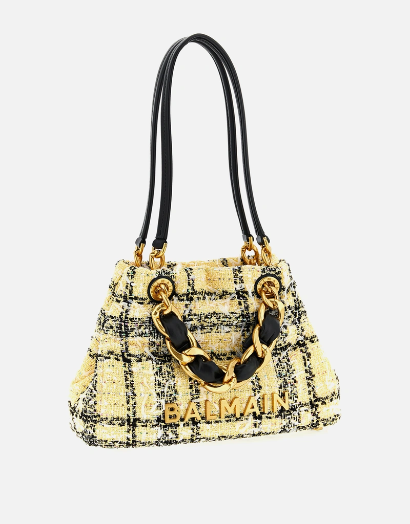 Balmain 1945ソフト小さなチェックツイードトートバッグ () IFCHIC.COM